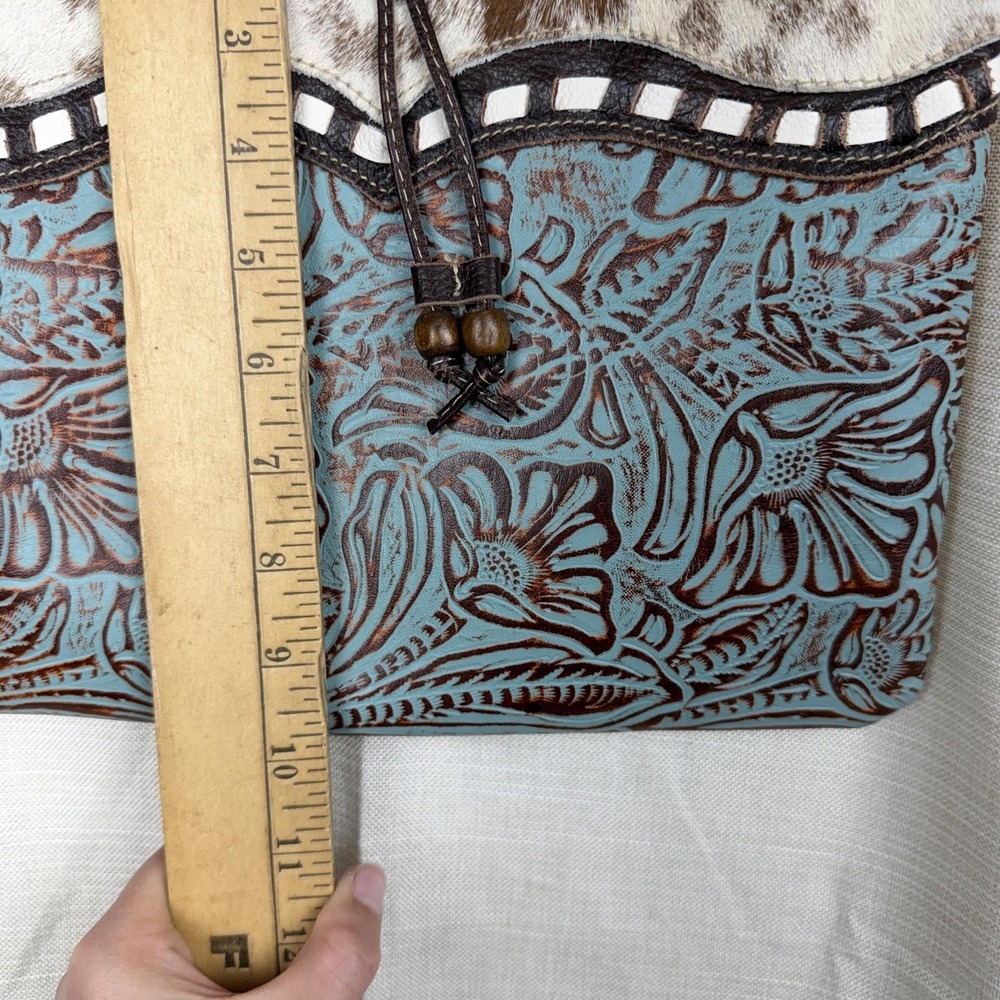 Myra Bag Crossbody Bag Womens Medium Brown Cowhide Fur Trim Floral Western - Picture 3 of 10